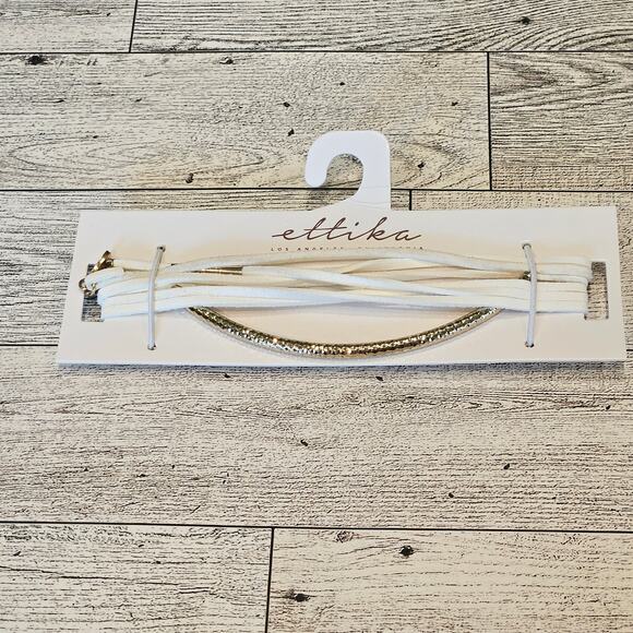 Ettika White Vegan Suede Wrap Necklace Multi-Strand Gold-Tone Festival Boho - Picture 1 of 5